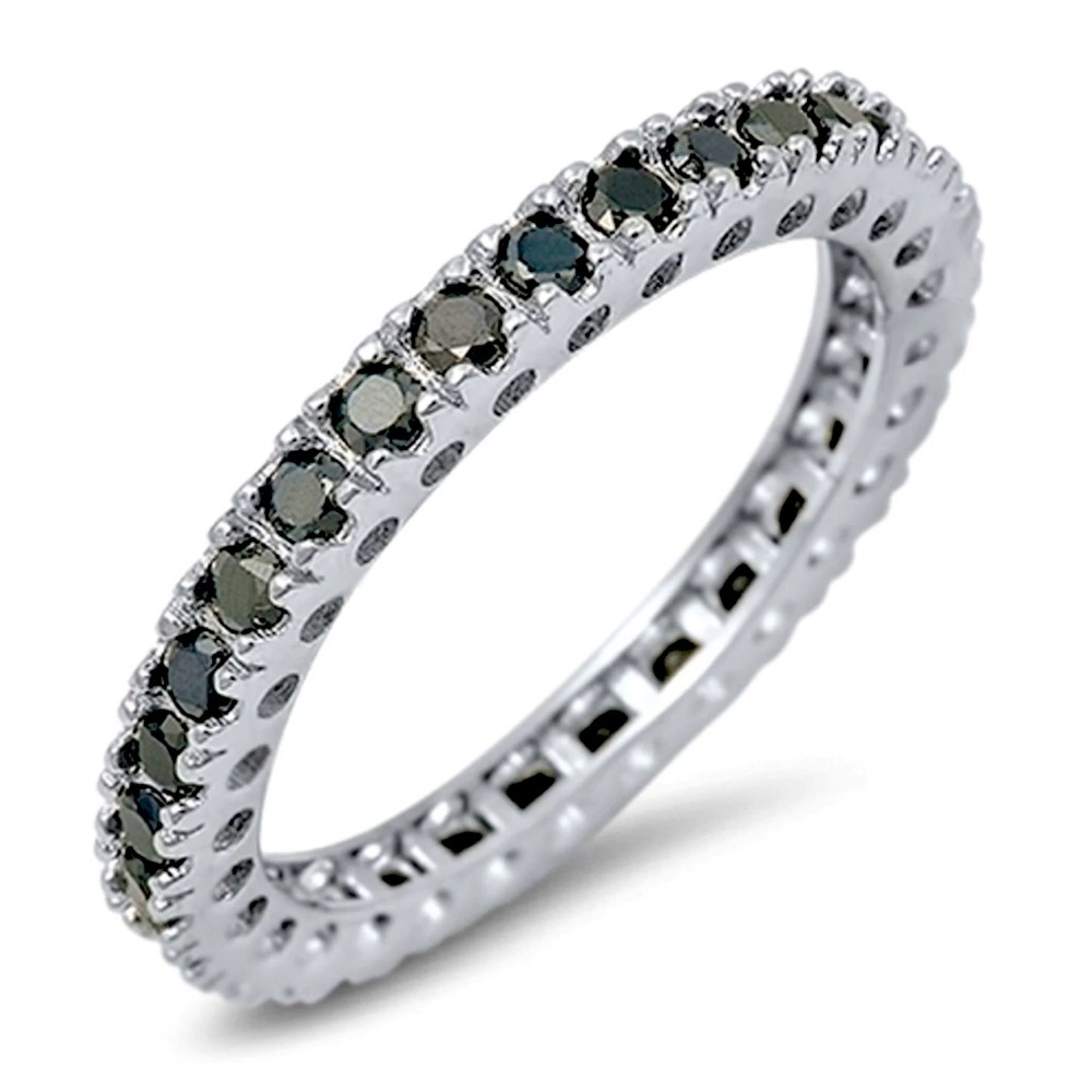 3mm 925 Sterling Silver eternity ring with black CZ.